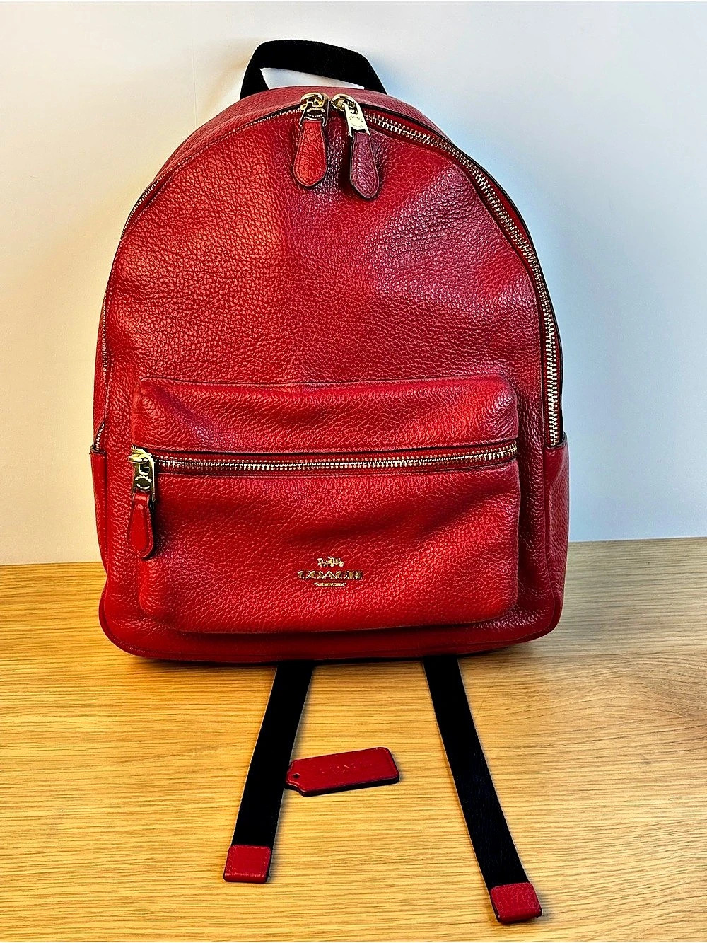 Coach Medium Charlie Backpack (specifically style F30550) True Red Pebbled Leath